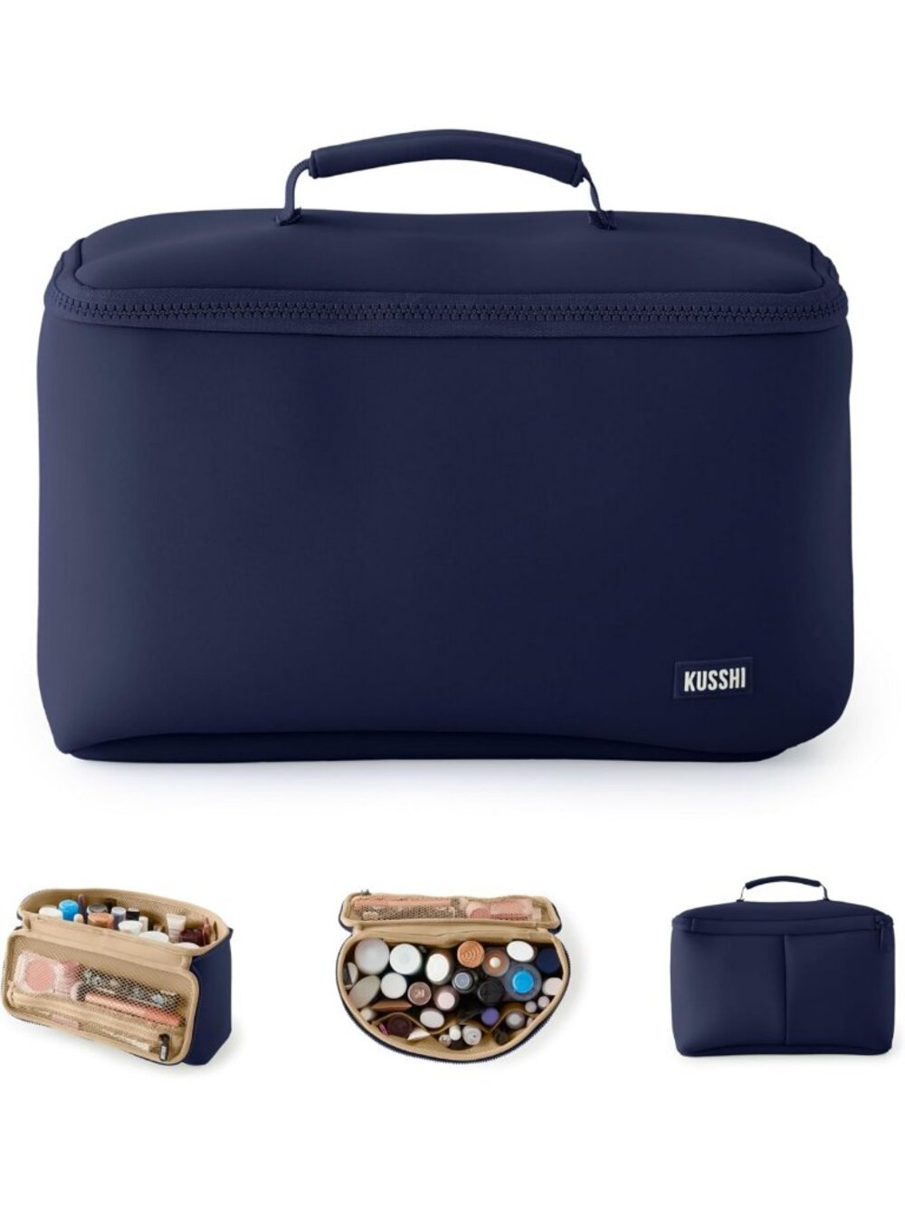 Large Neoprene Makeup Train Case - Washable Travel Bag & Vanity Organizer